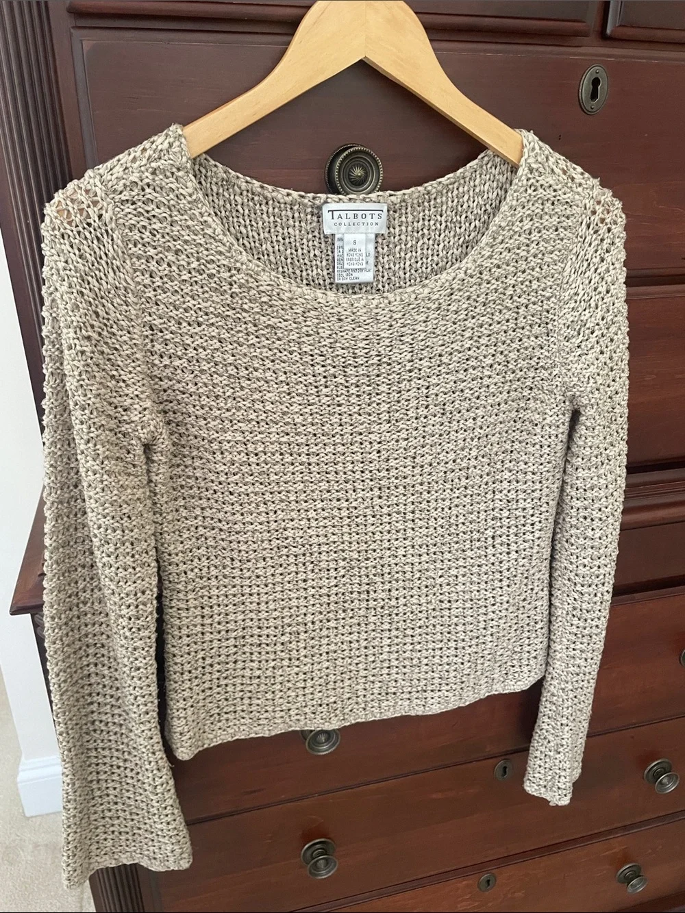 Talbots Cream Textured Scoop-Neck Knit Sweater - Picture 1 of 6